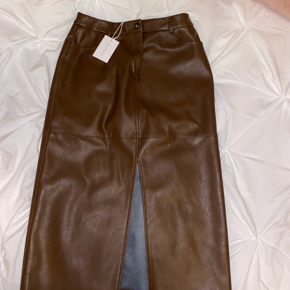 LucyParis Brown Leather Midi skirt US M EU 40